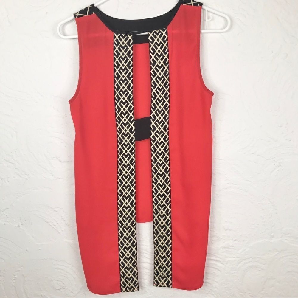THML Red Sleeveless Blouse with Geometric Trim-S